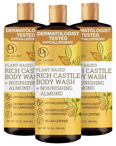 Dr. Jacobs Naturals Pure Castile Soap Liquid Body Wash, Almond - Plant Based Castile Soap Infused with Vitamin E and Aloe Vera to Moisturize Dry Beauty & Personal Care DR.JACOBS NATURALS