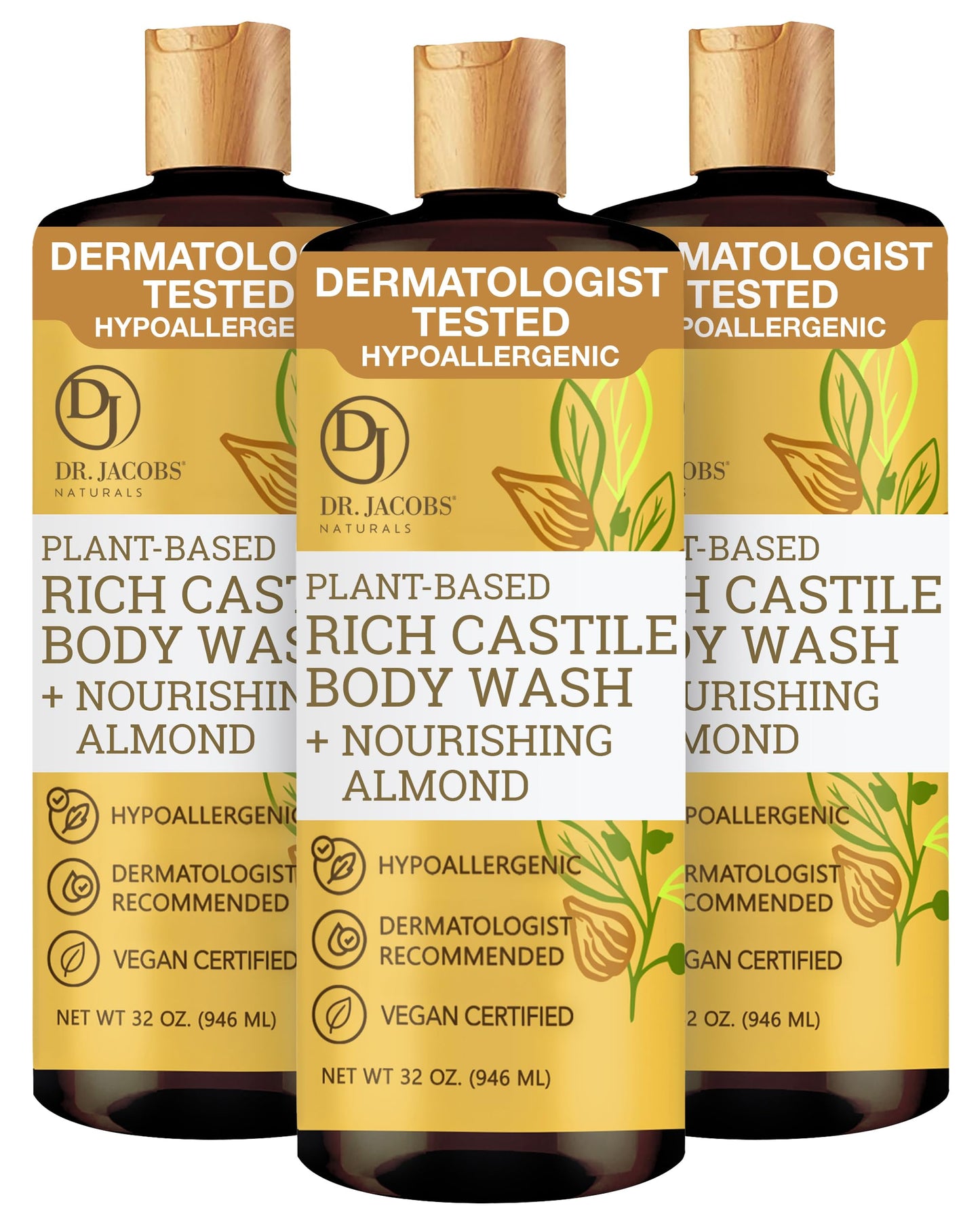 Dr. Jacobs Naturals Pure Castile Soap Liquid Body Wash, Almond - Plant Based Castile Soap Infused with Vitamin E and Aloe Vera to Moisturize Dry Beauty & Personal Care DR.JACOBS NATURALS