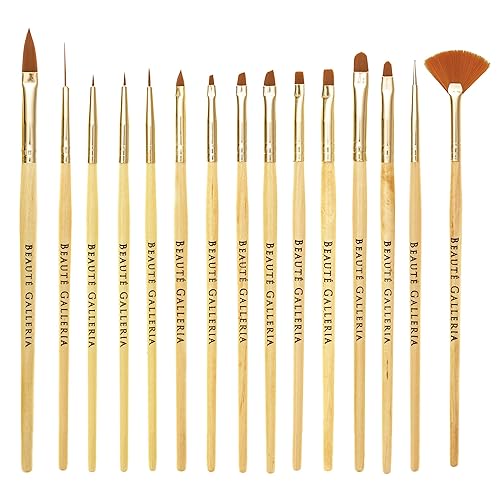 Beaute Galleria 15 Pieces Nail Art Brush Set for Detailing, Striping, Blending, One-Stroke Nail Art with Gel Brushes, Painting Brushes, 3D Brush Beauty & Personal Care BEAUTÉ GALLERIA