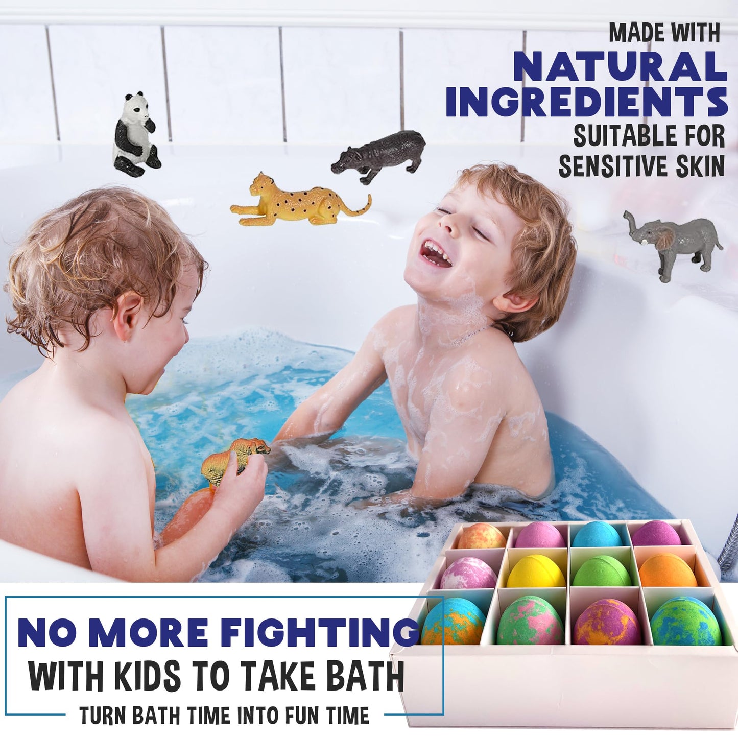 Bath Bombs for Kids with Surprise Inside- 12 pk Kids Bath Bombs with Jungle Toys, Organic, Natural, Skin-Moisturizing Bubble BathBombs. Birthday Gifts Beauty and Personal Care Mineral Me California