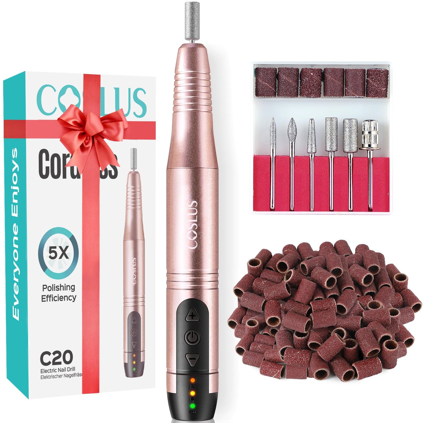 COSLUS C20 Cordless Nail Drill Electric File: Professional for Acrylic Gel Dip Powder Nails, Portable All-in-One Nail Drill Machine Kit for Manicure Beauty and Personal Care COSLUS Default Title