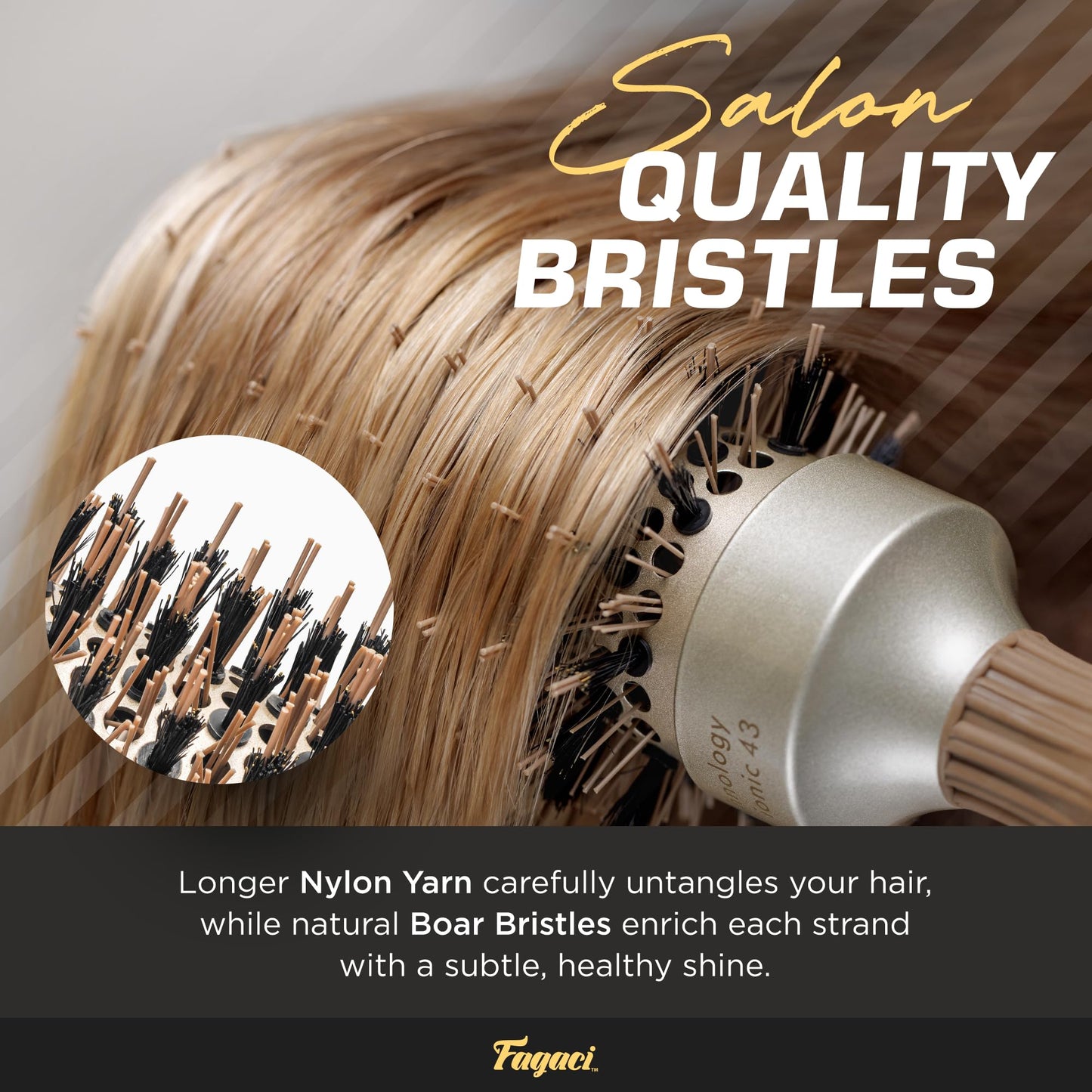 Fagaci Professional Round Brush with Natural Boar Bristle for Blow Drying, Nano Technology Ceramic + Ionic for Voluminous Healthy Hair Styling | Beauty & Personal Care Fagaci
