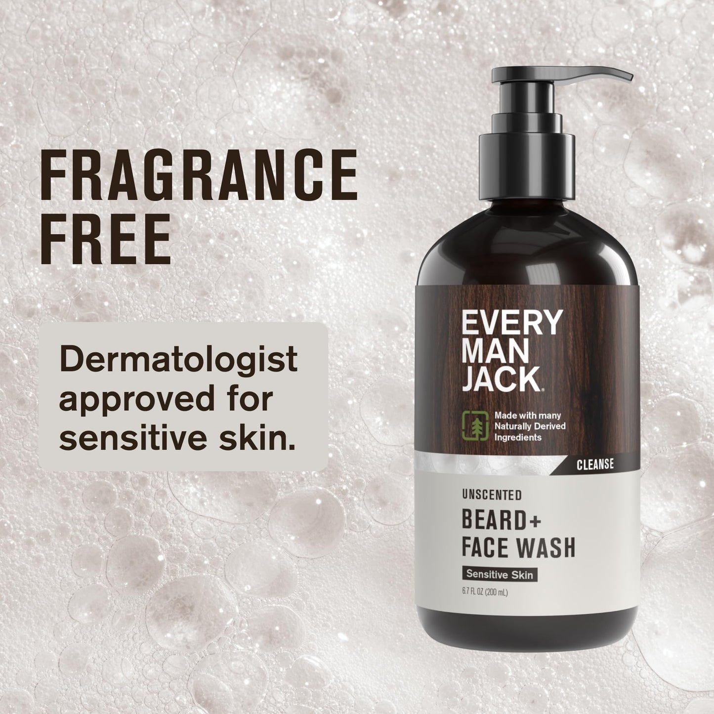 Every Man Jack Beard + Face Wash - Unscented for Sensitive Skin - Gently cleanse skin and soften beard - Made with Glycerin and Aloe - 6.7 fl. oz (2 Beauty and Personal Care Every Man Jack