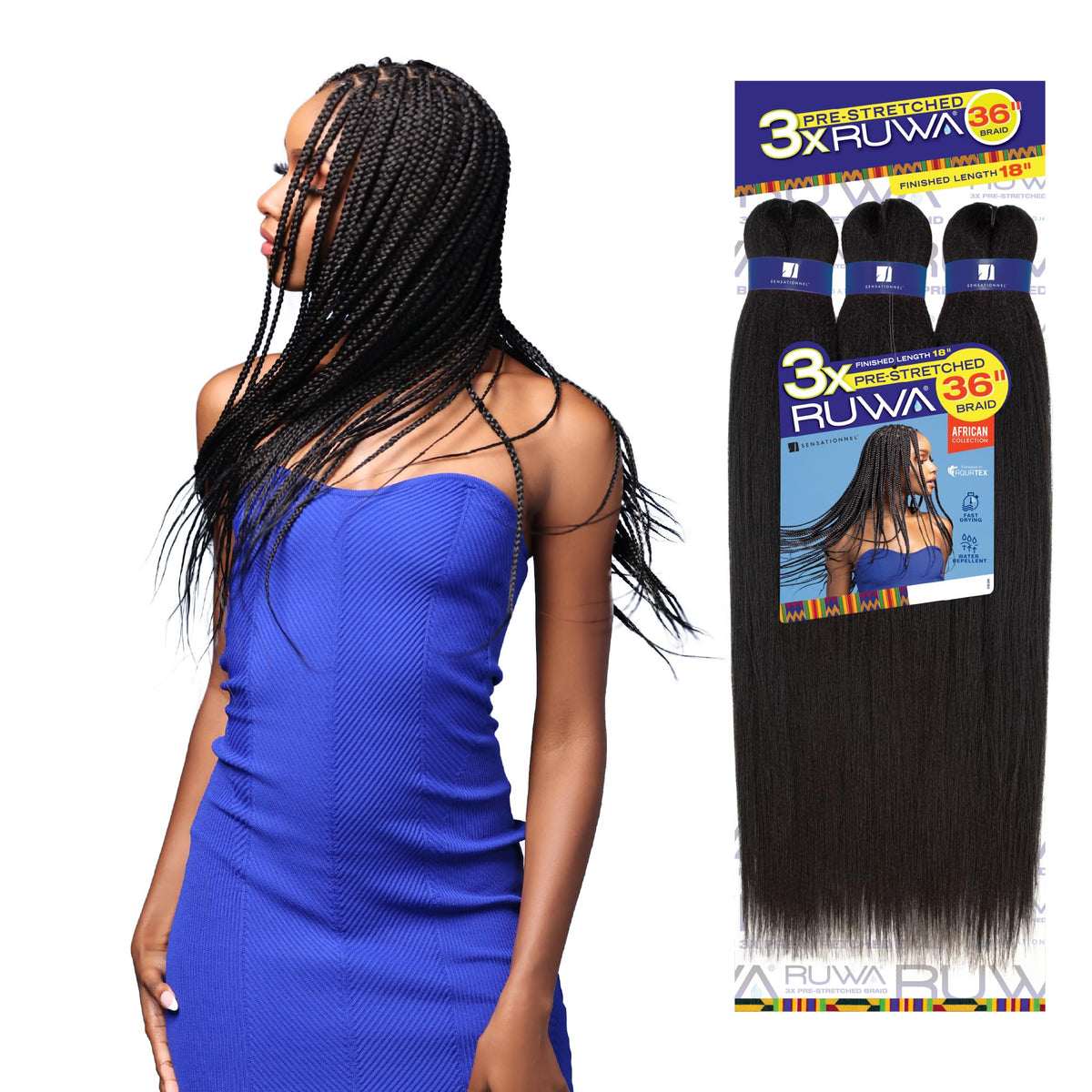 Sensationnel Crochet Braids X-Pression 3X Ruwa Pre-Stretched Braid 18" (1-PACK, 2)
