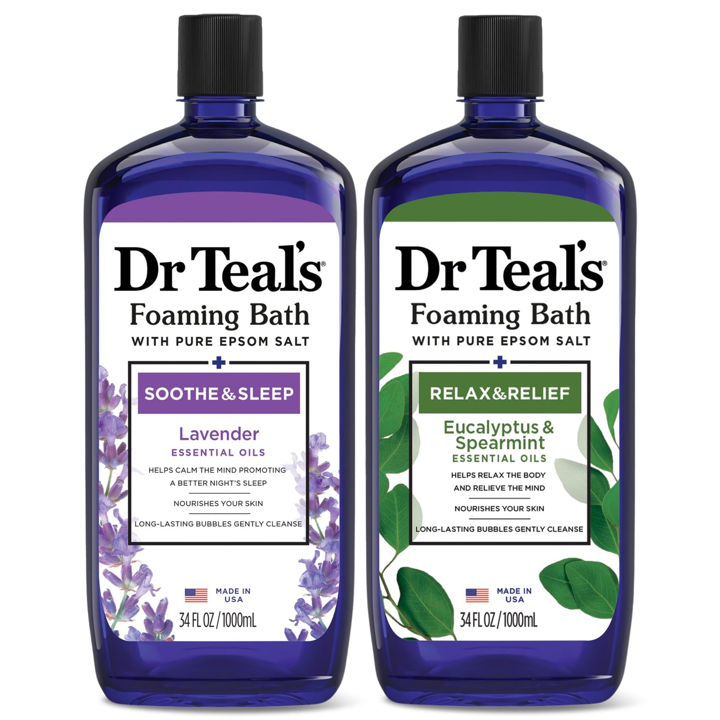 Dr Teal's Foaming Bath with Pure Epsom Salt, Lavender & Eucalyptus, 34 fl oz (Pack of 2) Beauty and Personal Care Dr Teal's
