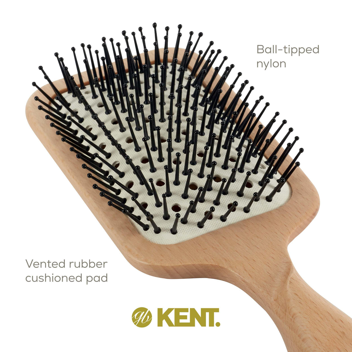 Kent LPF2 Large Cushion Paddle Hair Brush, Vented Taming Fine Pins Detangle Brush for Long Thick and Curly Hair, Scalp Massager and Growth Stimulator