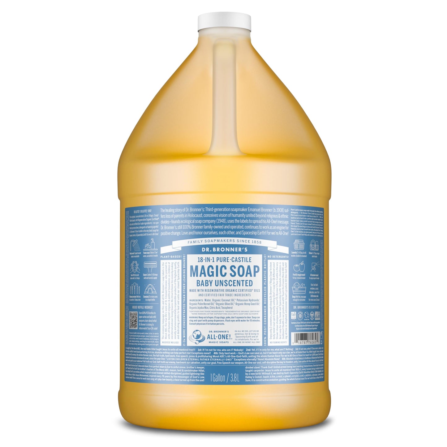 Dr. Bronner's Pure-Castile Magic Soap Liquid (Baby Unscented, 1 Gallon) - Made with Regenerative Organic Certified Oils- For Sensitive Skin, Babies Beauty & Personal Care Dr. Bronner's