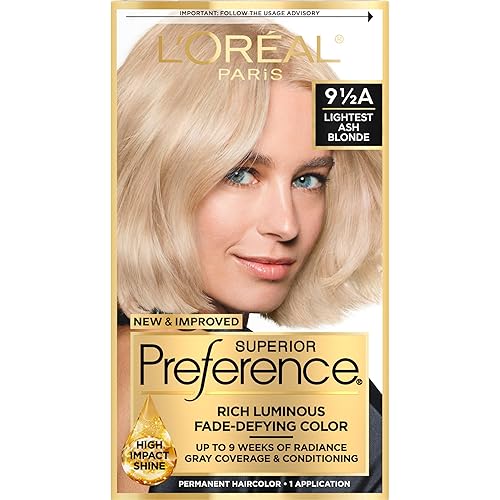 L'Oreal Paris Superior Preference Luminous Fade-Defying Permanent Hair Color, Hair Dye For Up to 9 Weeks of Radiance, Lightest Ash Blonde 9.5A, 1 Hair Beauty & Personal Care L'Oreal Paris