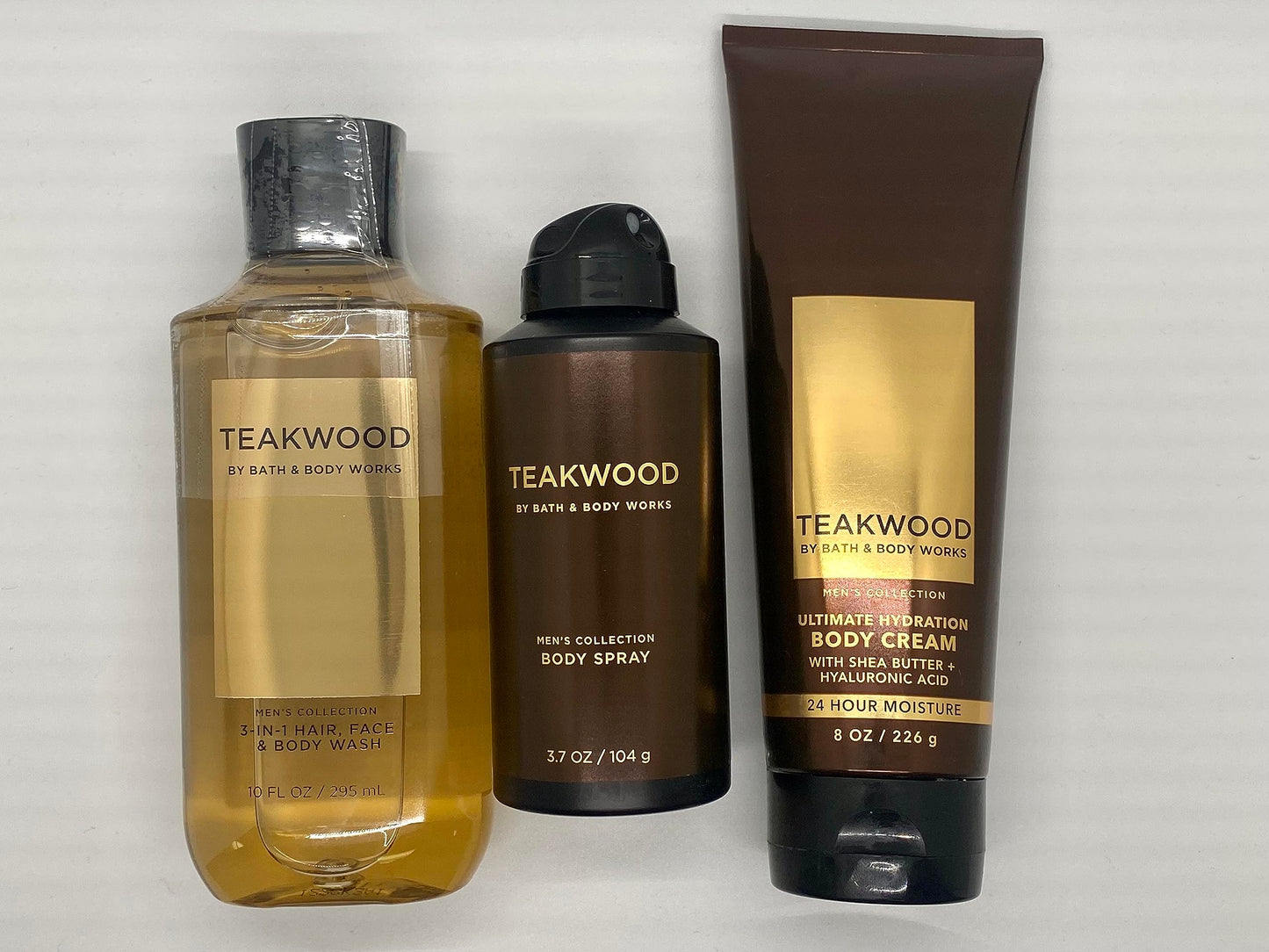 Bath and Body Works Teakwood - Three Piece Men's Collection 8 oz Body Cream, 3.7 oz Deodorizing Body Spray, 10 oz 2-IN-1 Hair and Body Wash Beauty & Personal Care Bath & Body Works