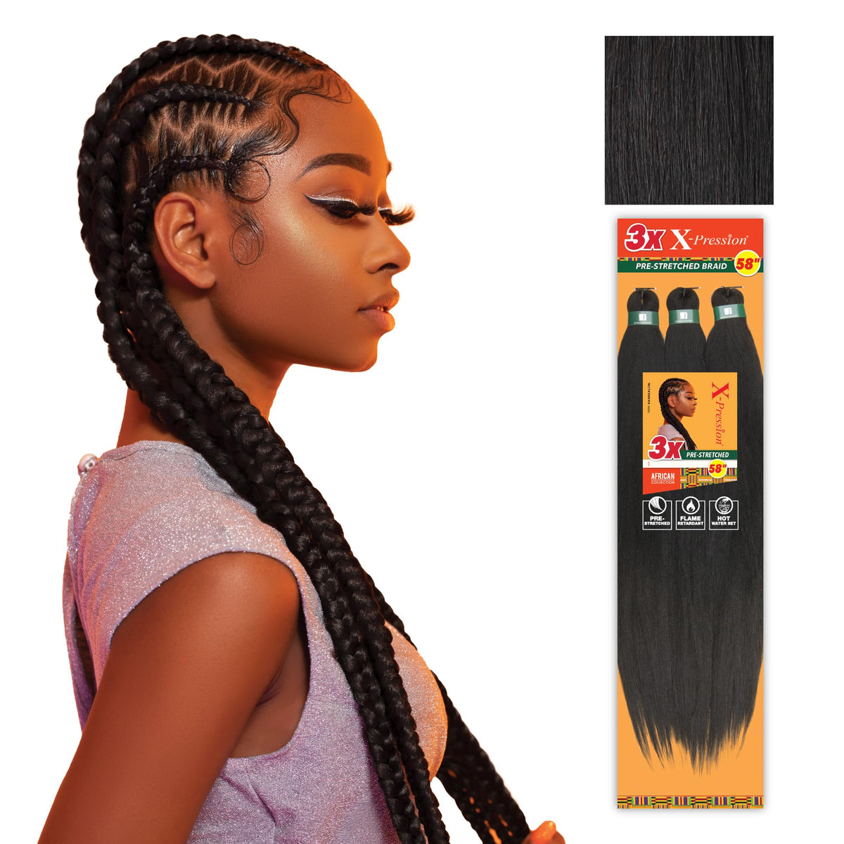 Sensationnel X-Pression Prestretched Braids-3X 58in,2pk 1B OFFBLACK