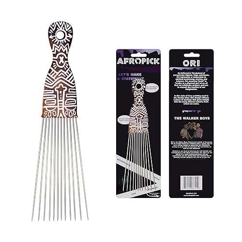 Afropick Metal Black Hair Pick for Natural Curly Long Thick Hair- Afro Pick Comb for Men, Women- African Artist Designs IMPROVED 2.0 (Ori) Beauty & Personal Care Afropick