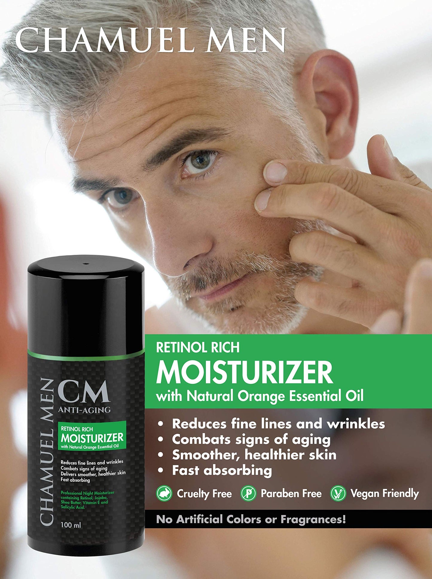 CHAMUEL MEN Daily Face Cream for Men with 2.5% Retinol Anti-Aging Moisturizer for Fine Lines, Dark Spots, and Wrinkles - Overnight Lotion Beauty & Personal Care CHAMUEL MEN