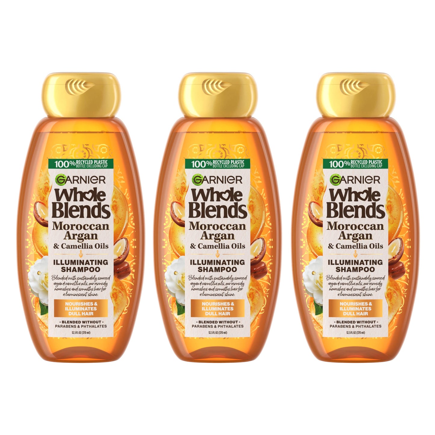 Garnier Whole Blends Moroccan Argan & Camellia Oils Illuminating Shampoo for Silky Shine, 12.5 Fl Oz, 3 Count (Packaging May Vary) Beauty & Personal Care Garnier