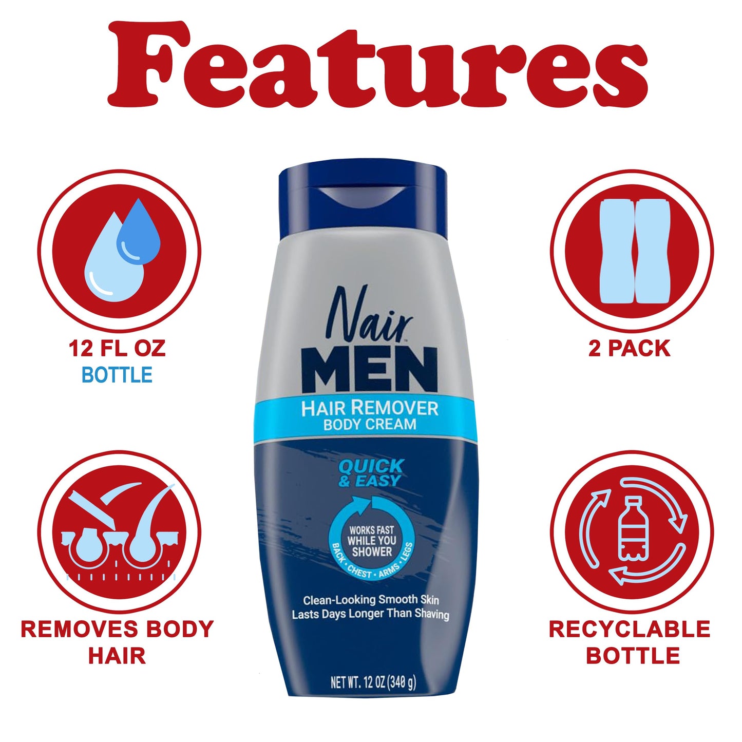 Nair Men Hair Removal Body Cream, 12 Ounce (Pack of 2) Beauty & Personal Care Nair