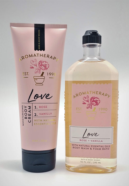 Aromatherapy - Love - Rose Vanilla - Duo Body Cream and Body Wash & Foam Bath - Full Size Beauty & Personal Care Bath & Body Works