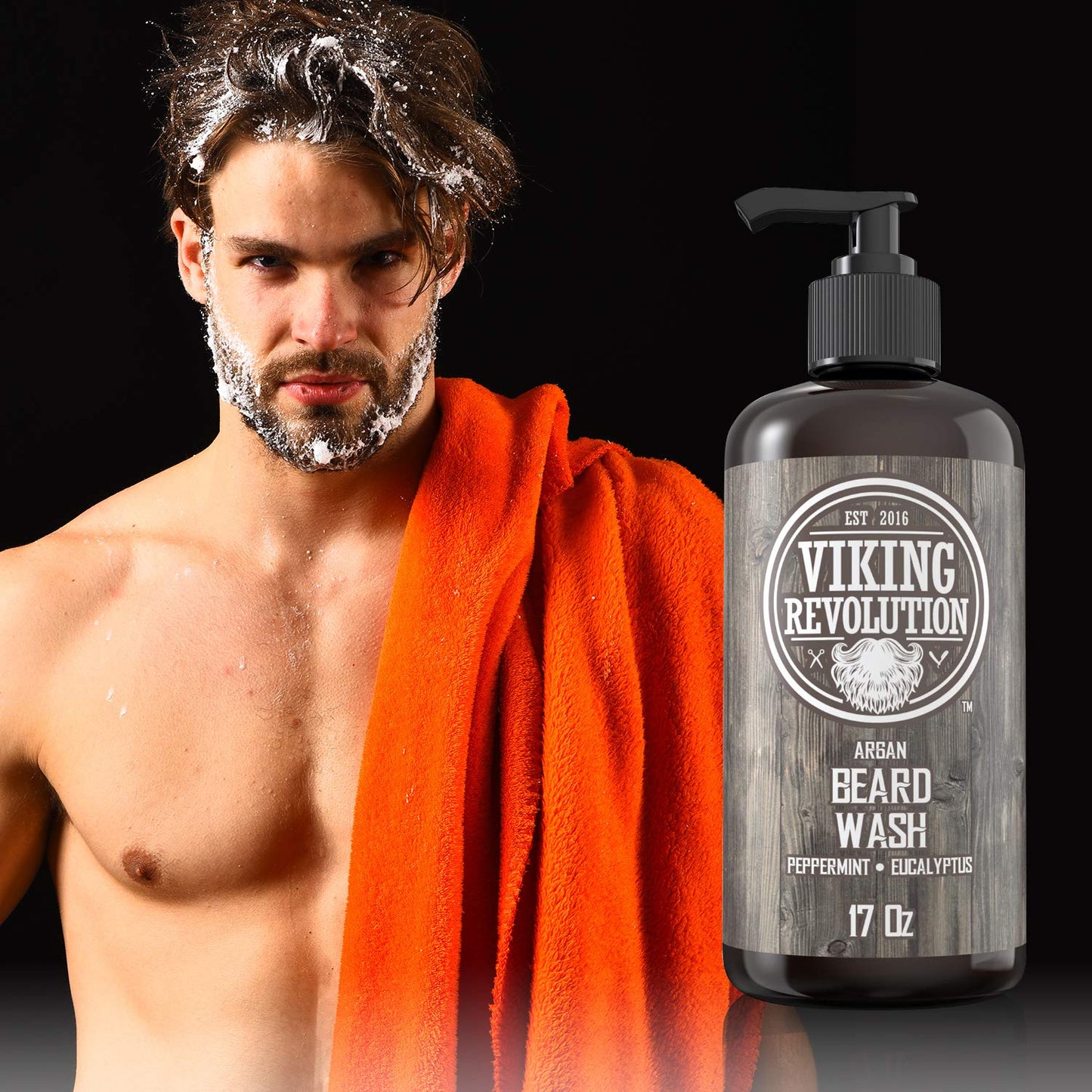 Beard Wash Shampoo w/Argan & Jojoba Oils - Softens & Strengthens - Natural Peppermint and Eucalyptus Scent - Beard Shampoo w/Beard Oil (17 oz Shampoo) Beauty & Personal Care Viking Revolution
