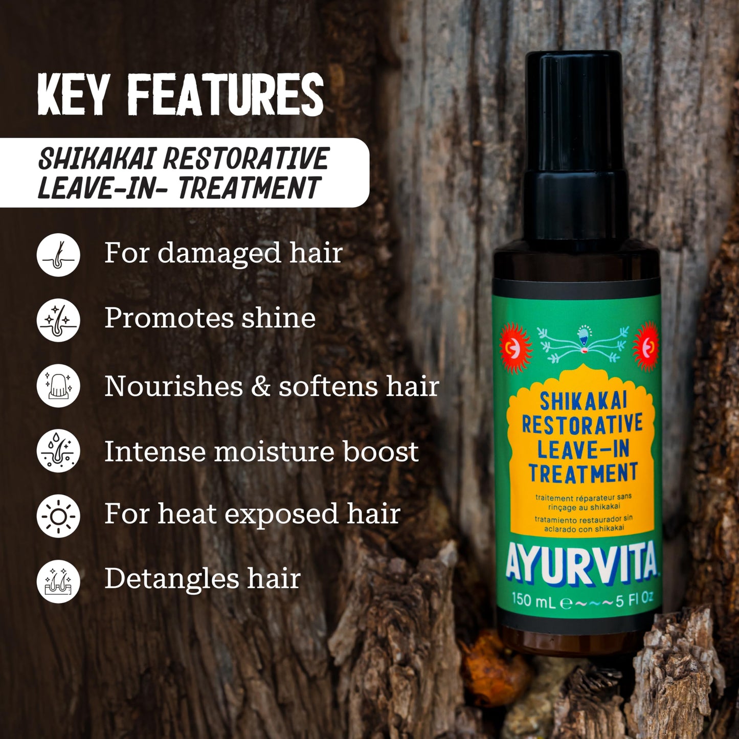 AyurVita Shikakai Restorative Leave-In Conditioner - Herbal Remedy For Dry Scalp and Strands - Moisturizing, Scalp-Cooling Spray - Planet-Friendly Beauty & Personal Care AyurVita