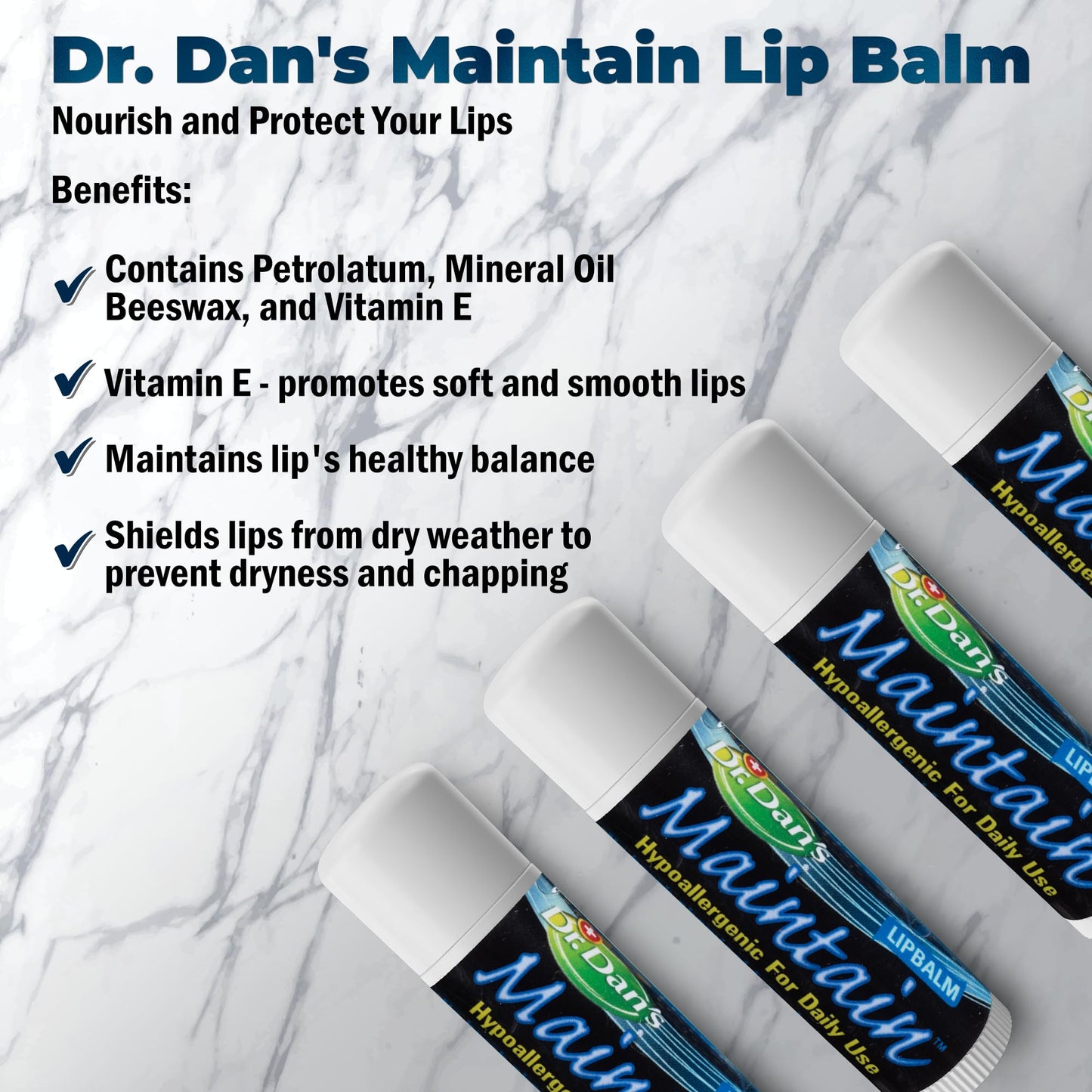 Dr. Dan's Maintain Lip Balm - Perfect for Cortibalm Aftercare, Mild Ingredients & Beeswax, Vitamin E Enriched for Moisturizing Dry Lips, Ensures Beauty and Personal Care Dr. Dan's