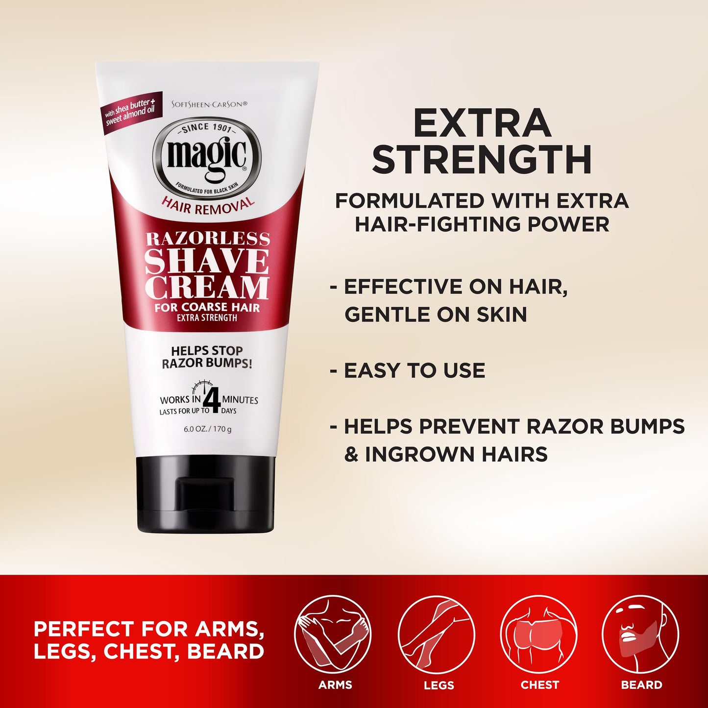 SoftSheen-Carson Magic Razorless Shaving Cream, Depilatory Hair Removal Cream for Body Hair, Extra Strength, Works in 4 Minutes for, 6 oz Beauty & Personal Care SoftSheen