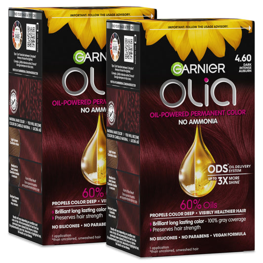Garnier Olia Hair Color, Ammonia-Free Permanent Hair Dye, Oil-Powered Formula for 100% Gray Coverage and 3x Shinier Hair, Vegan & Cruelty Free, 4.60