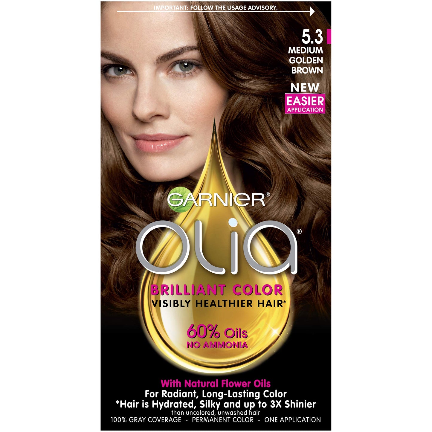 Garnier Olia Ammonia-Free Brilliant Color Oil-Rich Permanent Hair Color, 5.3 Medium Golden Brown (Pack of 1) Brown Hair Dye (Packaging May Vary) Beauty & Personal Care Garnier