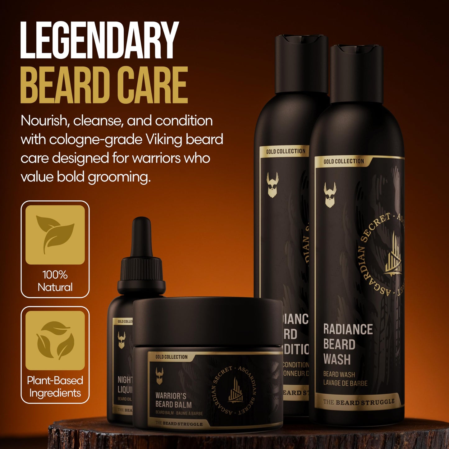 The Beard Struggle Men’s Beard Grooming Kit Includes Balm, Oil, Wash & Conditioner - Gold Collection, Asgardian Secret (8.11 fl oz) Beauty and Personal Care The Beard Struggle