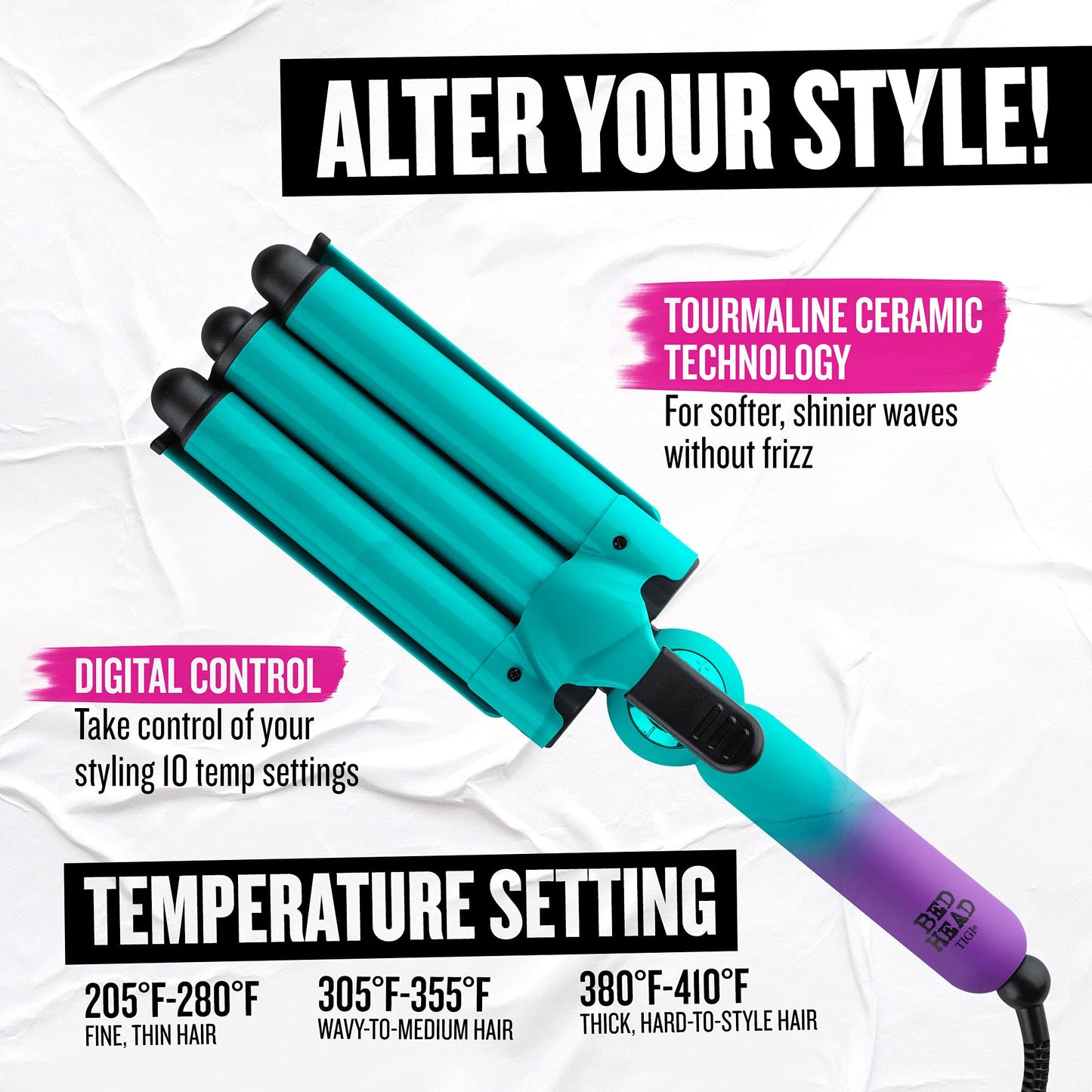 Bed Head Wave Affair Jumbo 3 Barrel Hair Waver – Quick Styling, Long Hold & Less Heat Damage with Heat-Protectant Glove Beauty & Personal Care Bed Head