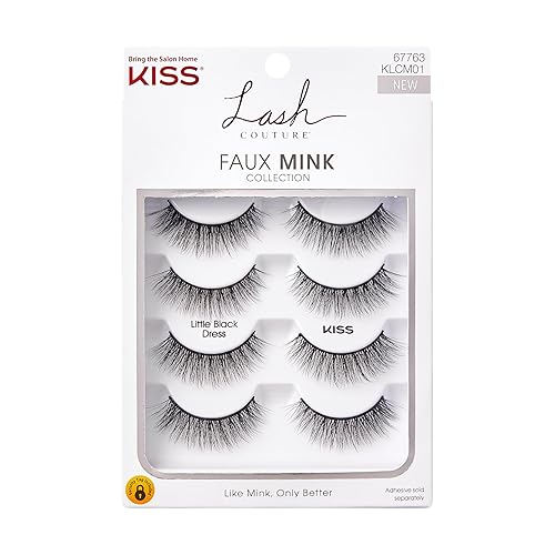 KISS Lash Couture Faux Mink False Eyelashes Multipack, ‘Little Black Dress’, 12mm, Multiple Lengths, Reusable, Cruelty Free, Vegan, Exclusive Beauty & Personal Care KISS