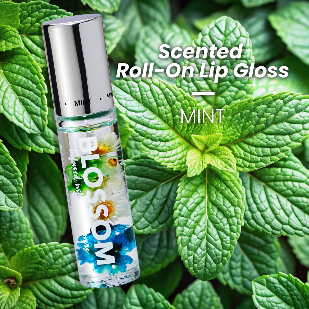 Blossom Roll on Lip Gloss, Scented Clear High Shine Moisturizing Lip Oil, Non Sticky, Infused with Real Flowers, Made in USA, 0.2oz, Mint Beauty & Personal Care Blossom