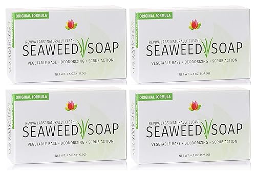Reviva Seaweed Soap - 4 Pack - Organic Seaweed Face Scrub and Exfoliating Body Scrub Soap Bar - 4.5 oz. Vegetable Base Natural Bar Soap and Seaweed Beauty & Personal Care Reviva Labs