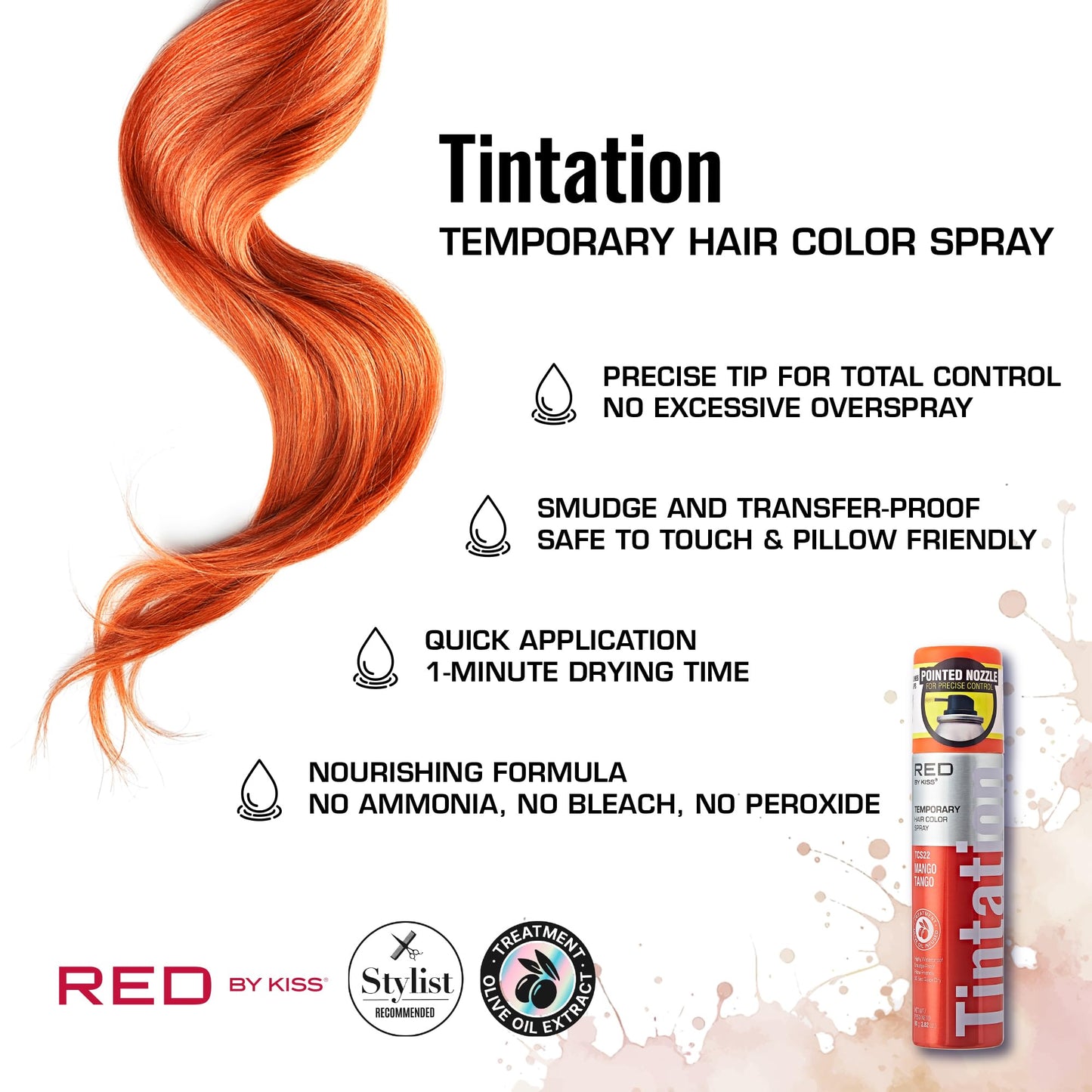 Red by Kiss Tintation Temporary Hair Color Spray 2.82oz, Quick-Dry & Smudge-Proof, Vivid Color Washable Hair Dye, Styling Spray Cosplay Halloween Beauty & Personal Care Red by Kiss