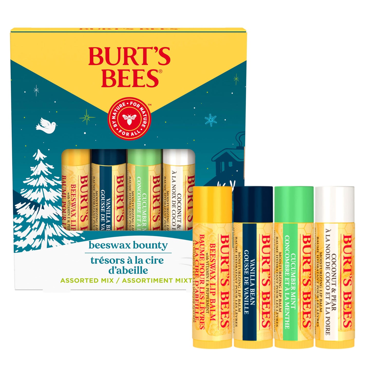Burt's Bees 4 Lip Balm Stocking Stuffers Products, Assorted Mix Set - Classic Beeswax, Vanilla, Cucumber Mint & Coconut and Pear (Pack of 4) Beauty & Personal Care Burt's Bees