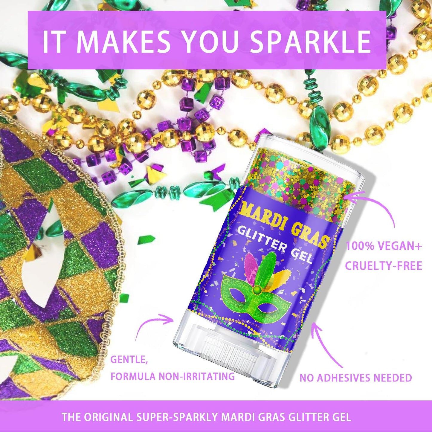 Mardi Gras Glitter Gel Stick, Color-Changing in Different Lighting, for Body, Face & Hair (Mardi Gras) Beauty & Personal Care CiikDux