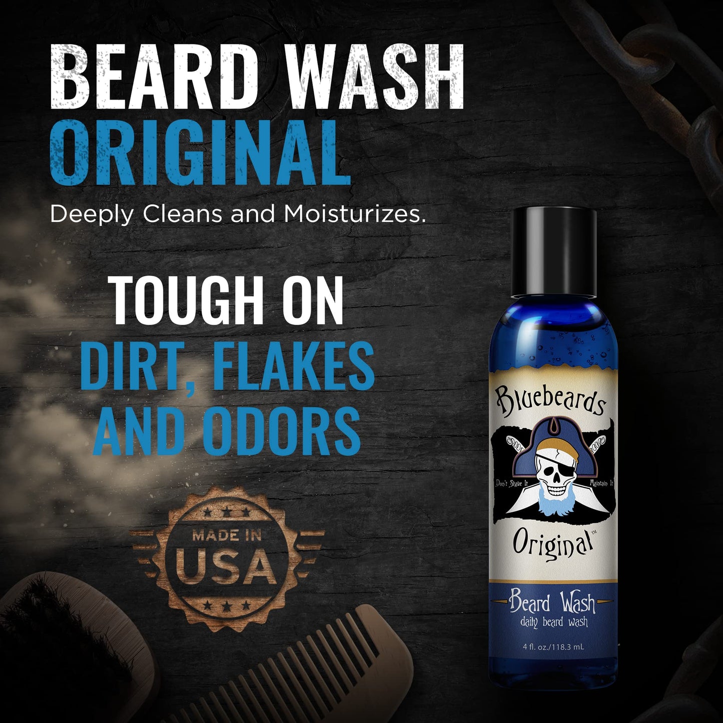 Beard Wash for Men - 4 oz Bluebeards Original Natural Beard Wash and Beard Moisturizer, Infused with Aloe & Lime - Deeply Cleans, Softens, Beauty & Personal Care Bluebeards Original