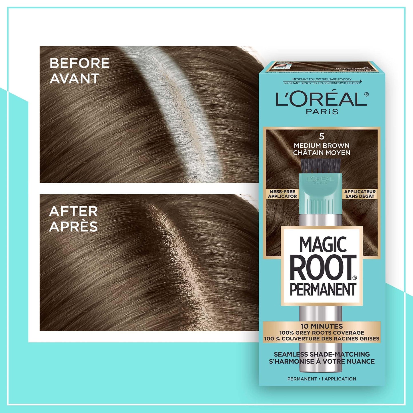L'Oreal Paris Magic Root Rescue 10 Minute Root Hair Coloring Kit, Permanent Hair Color with Quick Precision Applicator, 100 percent Gray Coverage, 5 Beauty & Personal Care L'Oreal Paris