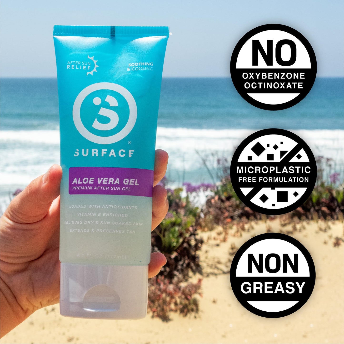 Surface Aloe Vera Gel, Sunburn Relief and After Sun Care, Cooling Hydrating Gel for Face and Body, Non-Greasy Fast-Absorbing Moisturizer for Post Sun Beauty & Personal Care Surface Sun Systems