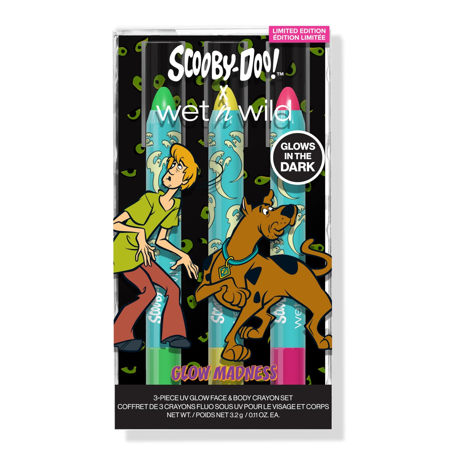 wet n wild Scooby Doo UV Glow Crayon Set, 3-Piece Face & Body Makeup Kit, Neon Colors that Glow Under UV Light, Infused with Vitamin E, Cruelty-Free Beauty & Personal Care wet n wild