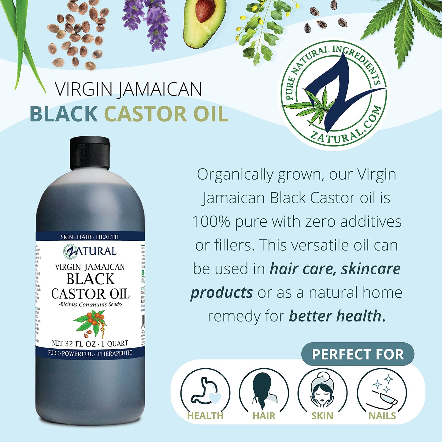 Zatural Black Castor Oil_100% Pure Tropic Jamaican Black Castor Oil (32 Ounce) Beauty & Personal Care Zatural