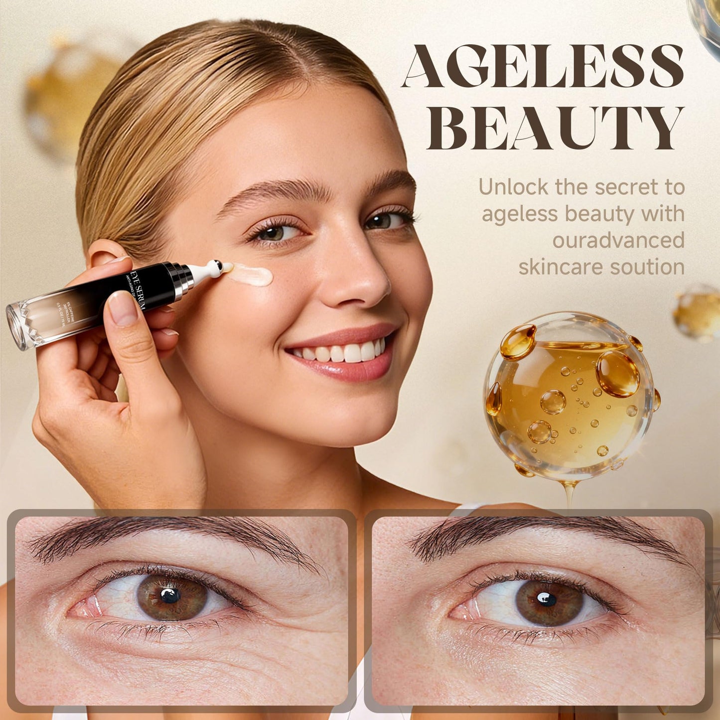 Eye Cream with 360° Roller, Anti Aging Treatment for Wrinkles & Fine Lines, Caffeine Under Eye Serum for Dark Circles & Puffiness, Retinol Peptides Beauty & Personal Care LAOBAI
