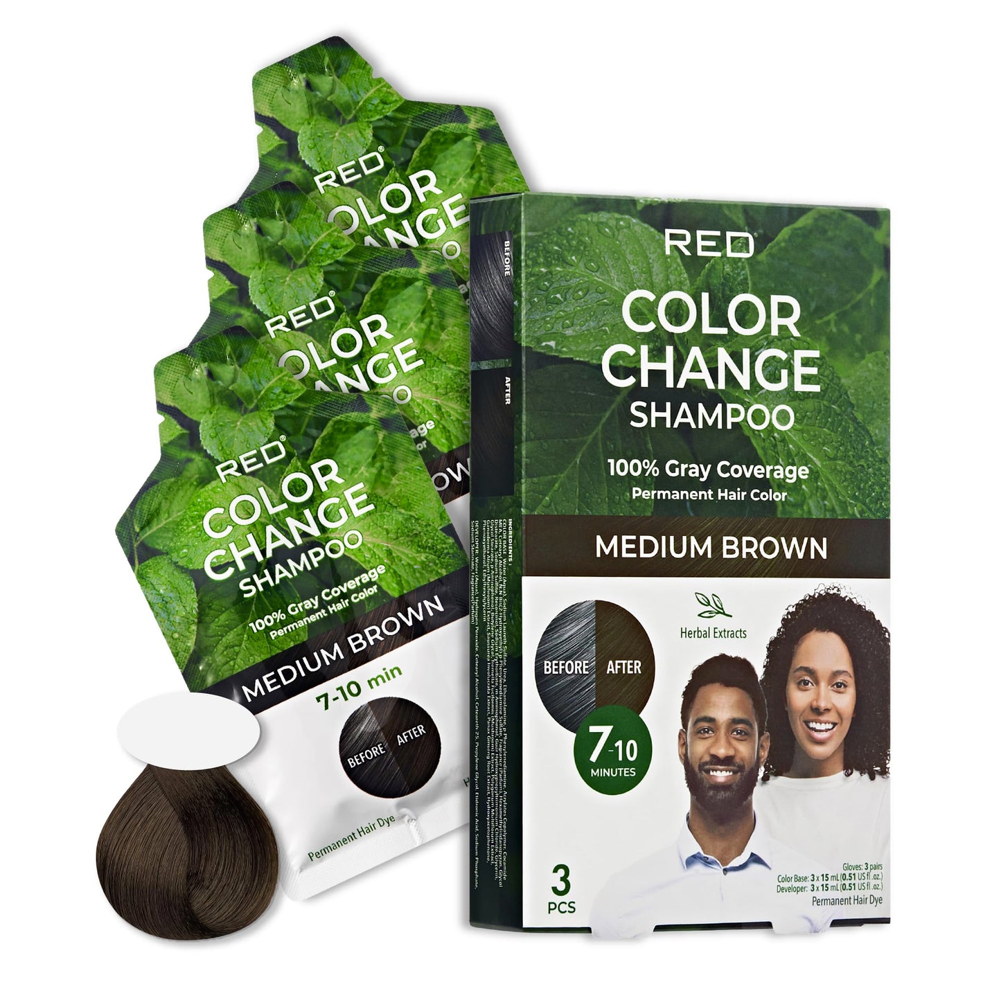 Red by Kiss Color Change Shampoo - Permanent Hair Color with 100% Gray Coverage, Quick 7-10 Minute Formula, No Tools Needed, Herbal Extracts, Includes Beauty & Personal Care Red by Kiss