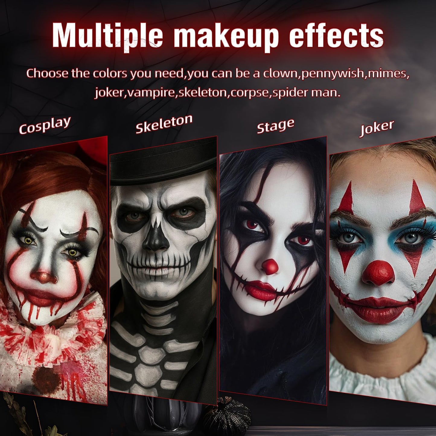 VPCRT6 White Black Red Halloween Face Body Paint with 3PCS Sponge and 1PC Brush, for Baseball, Softball Sports(Eye Black) & Halloween (Joker, Clown) Beauty & Personal Care VPCRT6