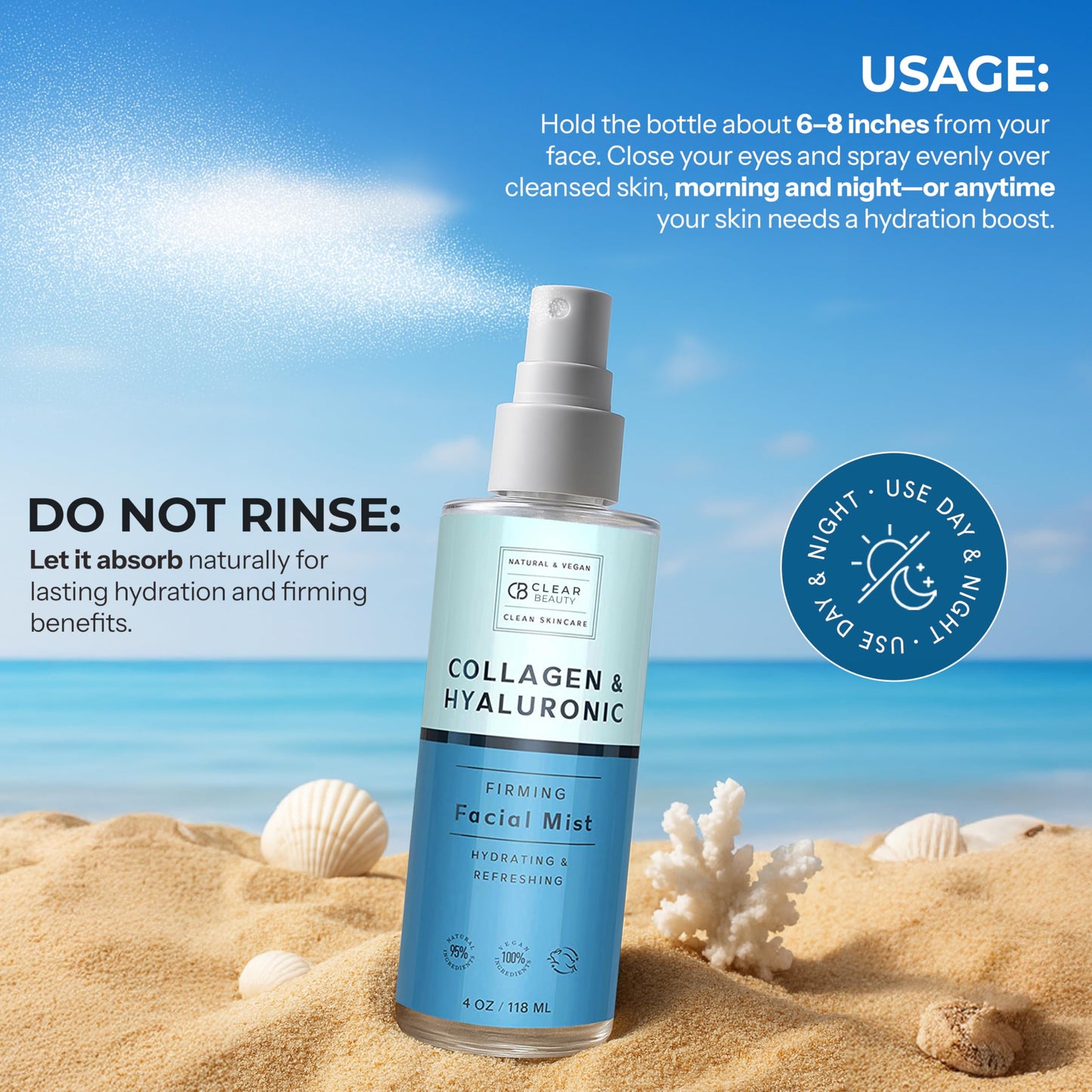 Clear Beauty Hyaluronic Acid & Collagen Face Mist - Dermatologist Tested, Moisturizes & Tones Skin, Anti-Aging, Natural Ingredients, Cruelty-Free, 95% Beauty & Personal Care Clear Beauty