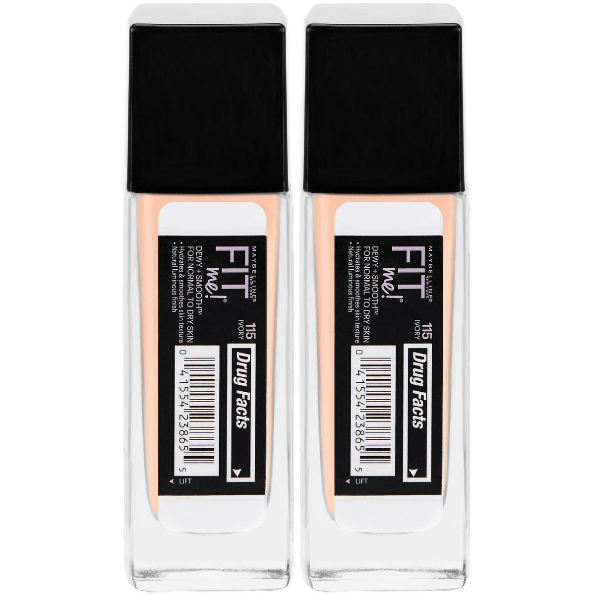 Maybelline New York Fit Me Dewy + Smooth Foundation Makeup, Ivory, 2 Count