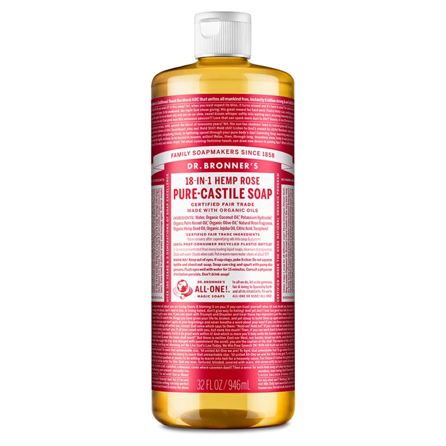 Dr. Bronner's Magic Soaps 18-In-1 Hemp Rose Pure Castille Soap, 32-Ounce Bottles Beauty & Personal Care Dr. Bronner's