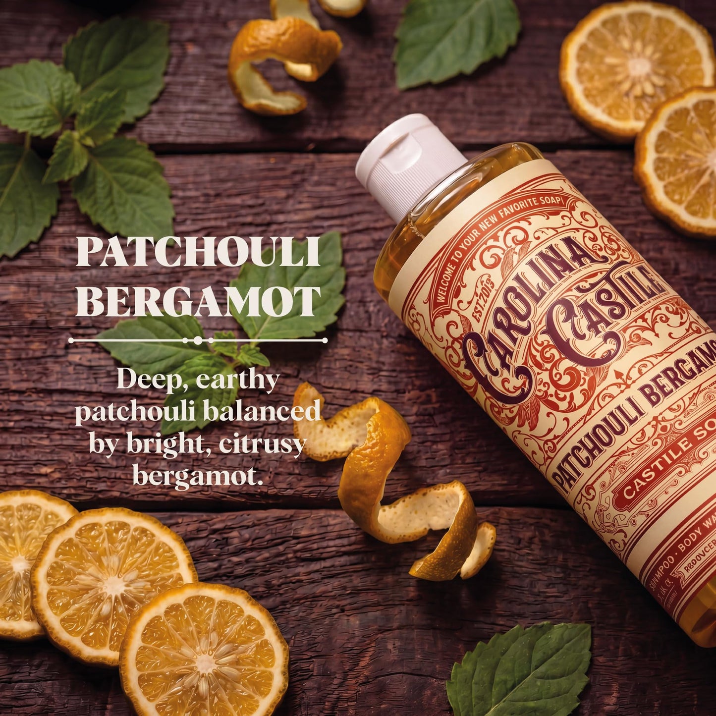 Carolina Castile Soap Patchouli Bergamot Scented Castile Soap - Certified Organic, High Olive Oil Content, Non-Drying, Made with Organic Oils Beauty & Personal Care Carolina Castile Soap