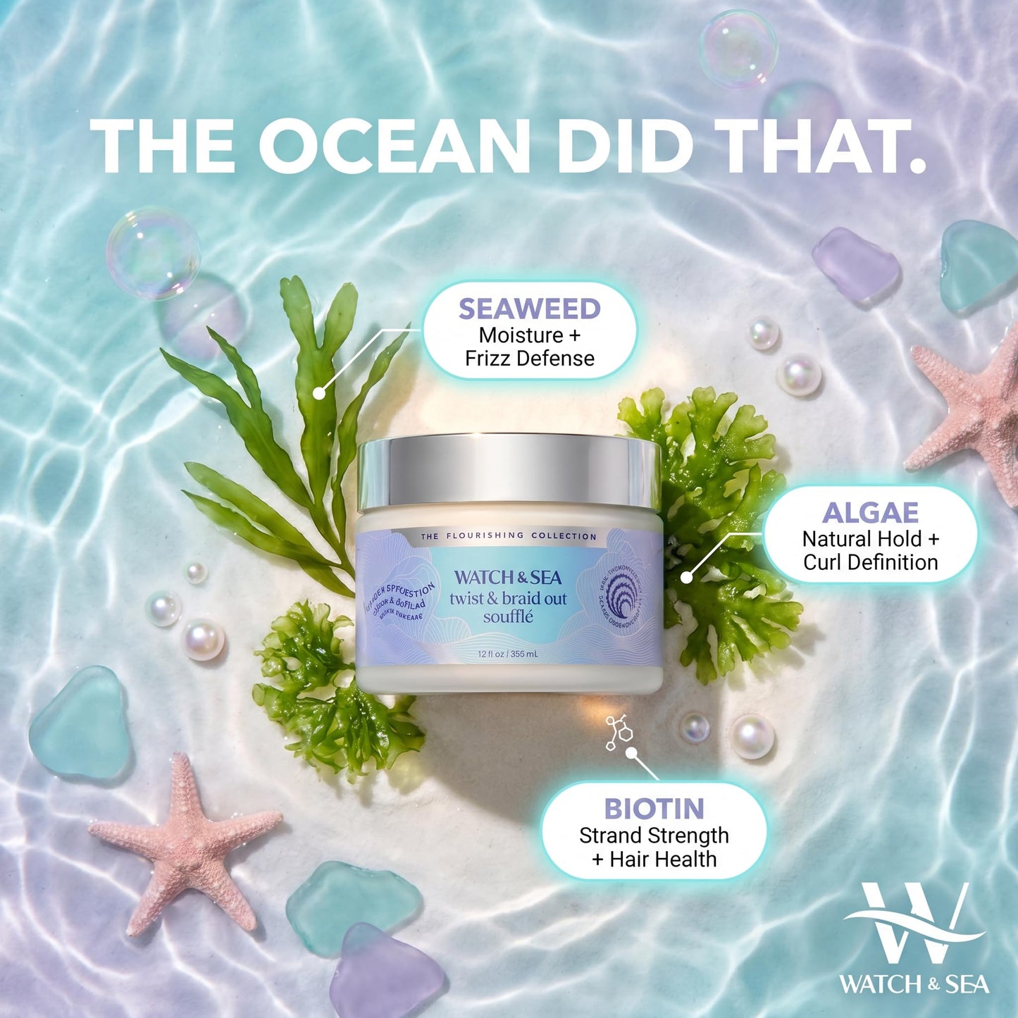 Watch & Sea Twist & Braid Out Soufflé - Nourishing Ingredients with Seaweed and Sea Kelp - Twist and Braid Cream for All Hair Types - 12 oz Beauty & Personal Care WATCH & SEA BEAUTY
