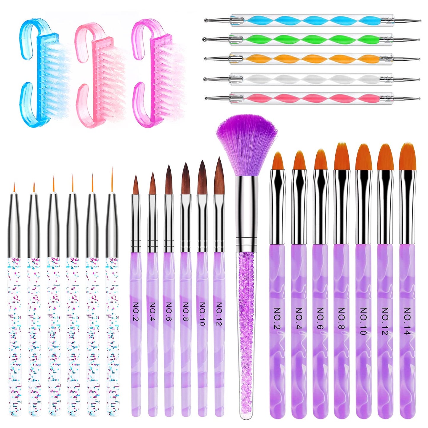 AROIC 28 Pcs Acrylic Nail Brush Set Including 7 Pcs UV Gel Nail Art Brushes, 6 Pcs 3D Nail Extension Brush, 5Pcs Double Ended Dotting Nail Pen Beauty & Personal Care AROIC