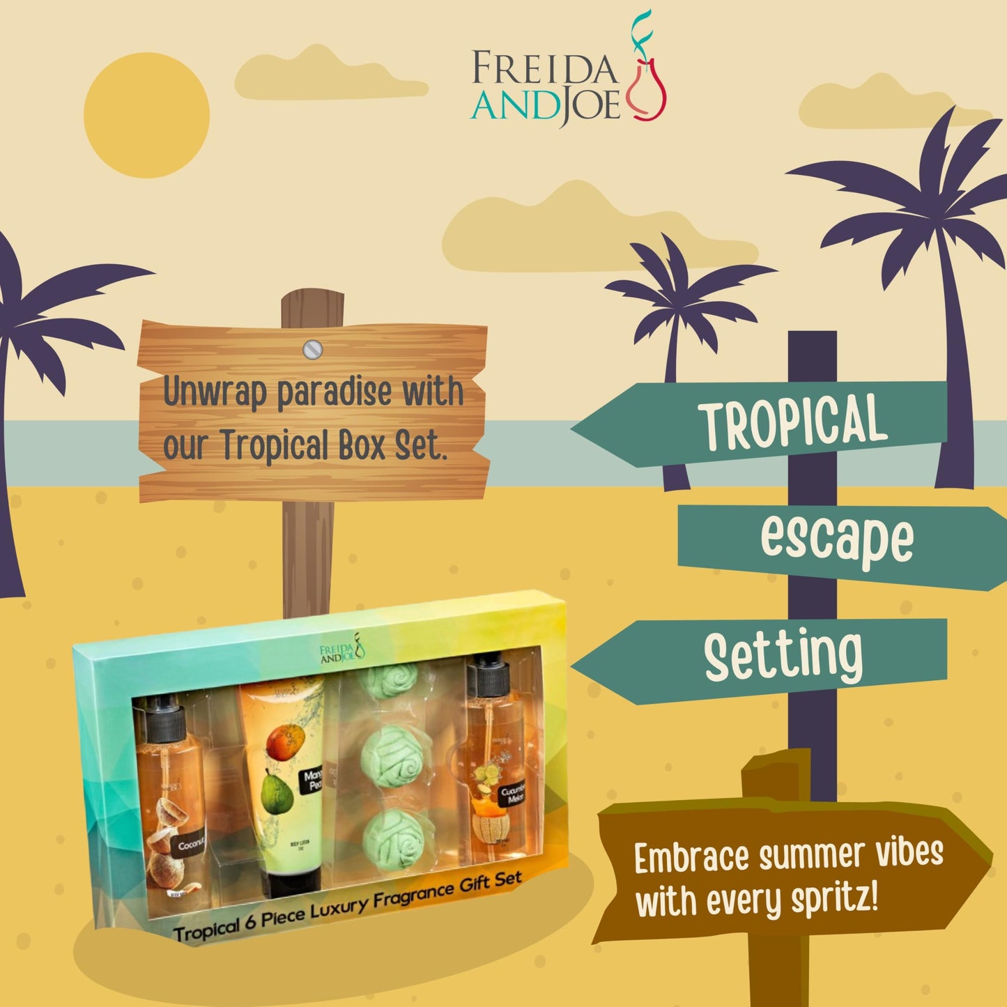 Fine Fragrance Body Mist & Body Splash Gift Set - Luxury Self-Care Combo for Women and Girls (Coconut, Cucumber, Mango Pear w/ Bath Fizzer, Bath Bomb) Beauty & Personal Care Freida and Joe