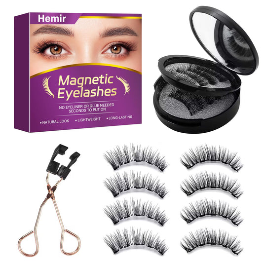 Magnetic Eyelashes, 3D Natural Look Dual Magnetic Lashes Kit with Applicator & Eyelash Comb, Light Weight & Waterproof & No Glue, 8 Count Beauty & Personal Care Hemir
