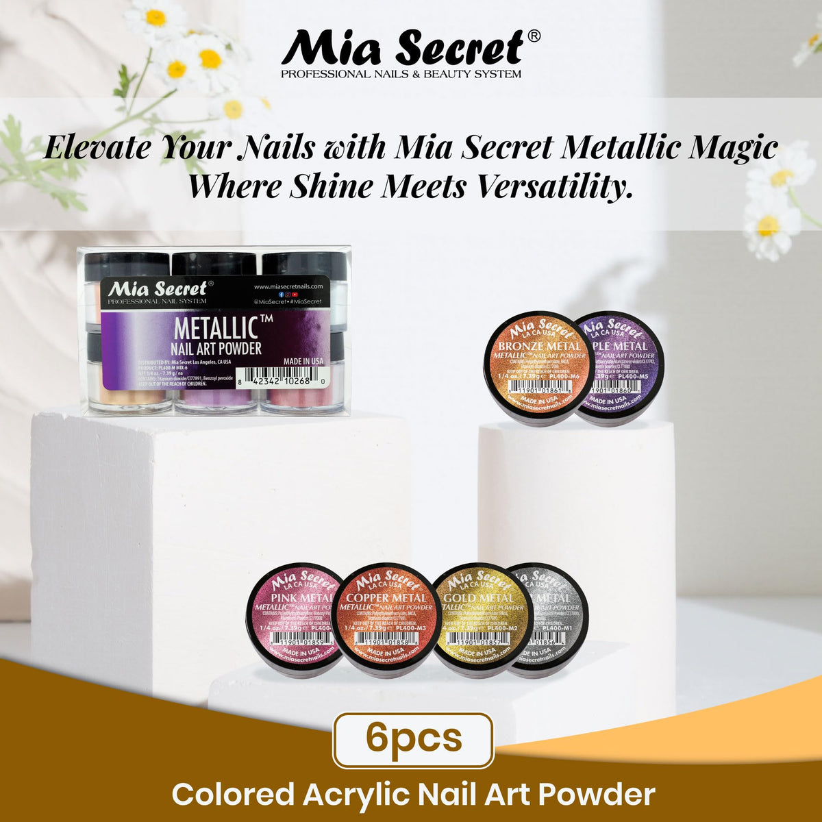 Mia Secret -Metallic Nail Acrylic Powder set of 6